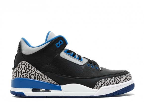 Meilleures Air Jordan 3 Retro "Sport Bleue" Noir Gris Bleu (136064-007)