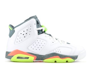 Meilleures Air Jordan 6 Retro Bg Blanc Vert Orange (384665-114)