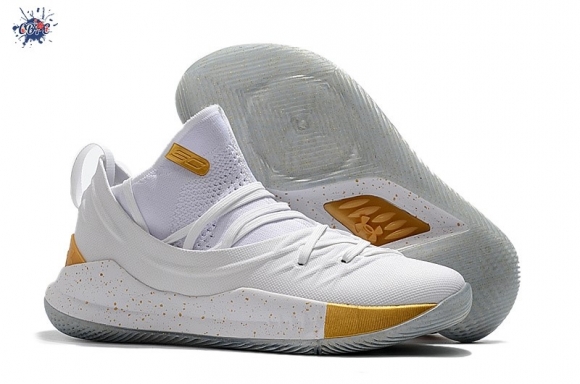 Meilleures Under Armour Curry 5 Low Blanc Métallique Or