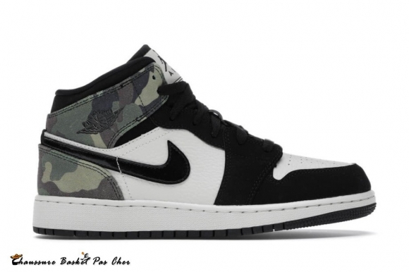 Jordan 1 Mid "Camo" Os Noir (CW5550-001)