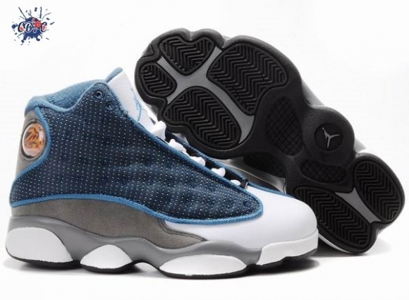 Meilleures Air Jordan 13 Bleu Gris Blanc Enfant