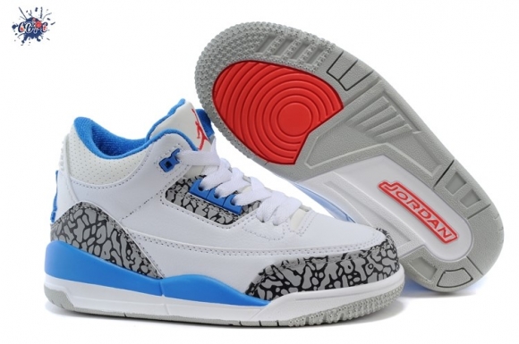 Meilleures Air Jordan 3 Blanc Gris Bleu Enfant