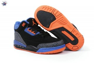 Meilleures Air Jordan 3 Noir Bleu Orange Enfant