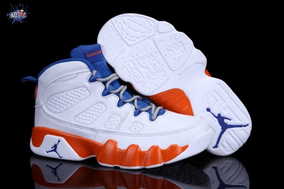 Meilleures Air Jordan 9 Blanc Bleu Orange Enfant