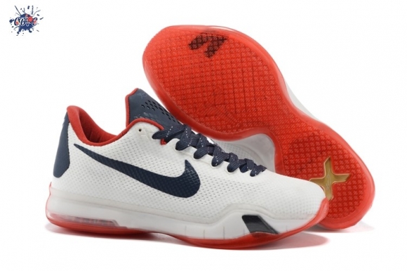 Meilleures Nike Zoom Kobe 10 Blanc Foncé Bleu Rouge